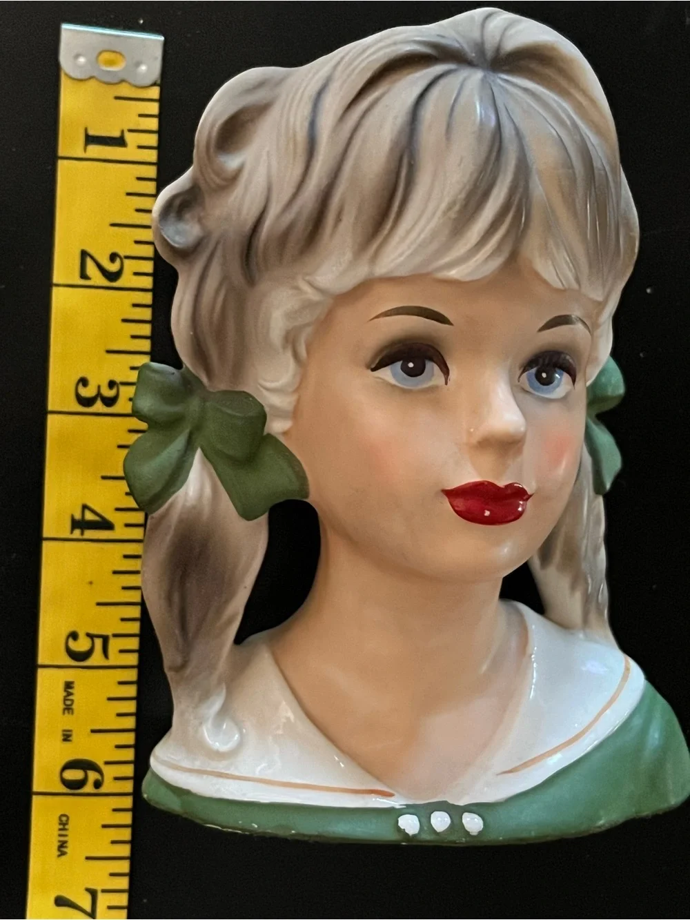 Vintage Inarco Teen Girl Head Planter Vase blonde green dress (Model #T-1962)